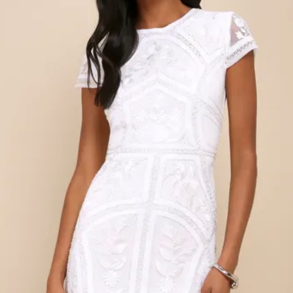 Lulu’s Spread Your Shine White Sequin Embroidered Bodycon Dress Small - Picture 11 of 11
